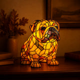 Vitrázsos bulldog kiskutya lámpa