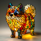 Tiffany-stílusú ólomüveg lámpa Pomerániai kutyával
