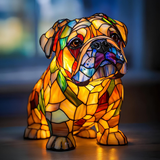 Vitrázsos bulldog kiskutya lámpa
